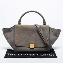 مملوكة مسبقًا Celine Grey Croc Embossed Leather, Suede and Leather Medium Trapeze Bag