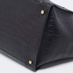Pre Owned Celine Black Croc Embossed Leather Medium Phantom Luggage Tote