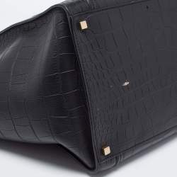 Pre Owned Celine Black Croc Embossed Leather Medium Phantom Luggage Tote