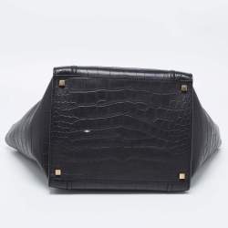 Pre Owned Celine Black Croc Embossed Leather Medium Phantom Luggage Tote
