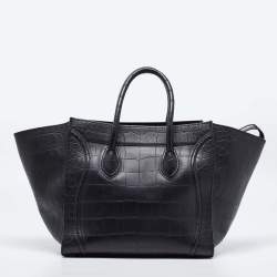 Pre Owned Celine Black Croc Embossed Leather Medium Phantom Luggage Tote