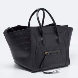 Pre Owned Celine Black Croc Embossed Leather Medium Phantom Luggage Tote