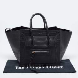 Pre Owned Celine Black Croc Embossed Leather Medium Phantom Luggage Tote