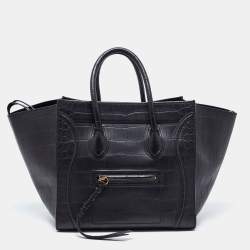 Pre Owned Celine Black Croc Embossed Leather Medium Phantom Luggage Tote