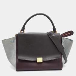 Pre Owned Celine Multicolor Leather and Suede Medium Trapeze Top Handle Bag