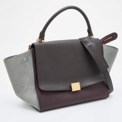 Pre Owned Celine Multicolor Leather and Suede Medium Trapeze Top Handle Bag