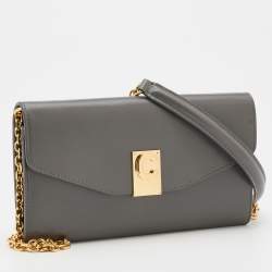 Pre Owned Celine Grey Leather C Wallet On Chain