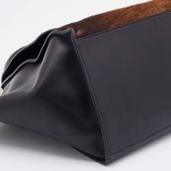 مملوكة مسبقًا Celine Black/Brown Leather and Calf Hair Medium Trapeze Top Handle Bag