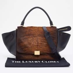 مملوكة مسبقًا Celine Black/Brown Leather and Calf Hair Medium Trapeze Top Handle Bag