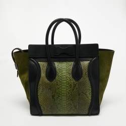 مملوكة مسبقًا Celine Black/Green Python and Leather Mini Luggage Tote
