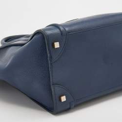 Pre Owned Celine Navy Blue Leather Mini Luggage Tote
