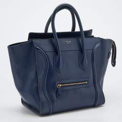 Pre Owned Celine Navy Blue Leather Mini Luggage Tote