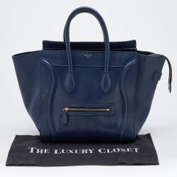 Pre Owned Celine Navy Blue Leather Mini Luggage Tote