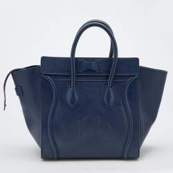 Pre Owned Celine Navy Blue Leather Mini Luggage Tote