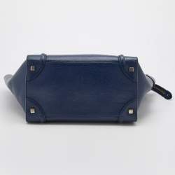 Pre Owned Celine Navy Blue Leather Mini Luggage Tote
