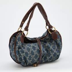 Celine Blue Macadam Denim and Leather Hobo