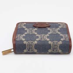 Celine Blue Macadam Denim and Leather Zip Around Compact Wallet