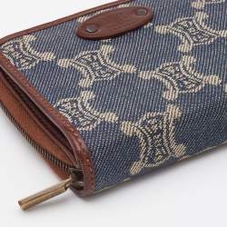 Celine Blue Macadam Denim and Leather Zip Around Compact Wallet