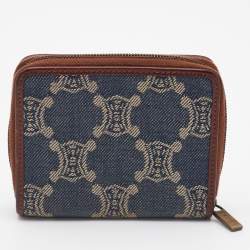 Celine Blue Macadam Denim and Leather Zip Around Compact Wallet