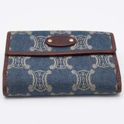 Pre Owned Celine Blue Macadam Denim and Leather French Wallet
