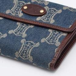 Pre Owned Celine Blue Macadam Denim and Leather French Wallet