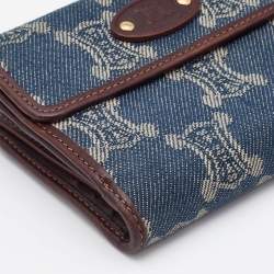 Pre Owned Celine Blue Macadam Denim and Leather French Wallet
