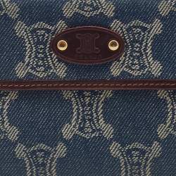 Pre Owned Celine Blue Macadam Denim and Leather French Wallet
