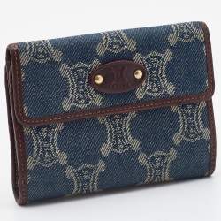 Pre Owned Celine Blue Macadam Denim and Leather French Wallet