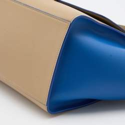 Pre Owned Celine Beige/Blue Leather Small Trapeze Top Handle Bag