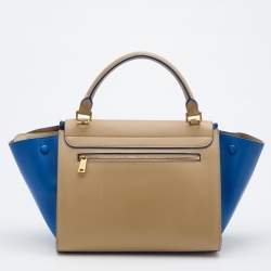 Pre Owned Celine Beige/Blue Leather Small Trapeze Top Handle Bag