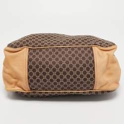 Pre Owned Celine Dark Brown/Beige Macadam Canvas and Leather Frame Clutch