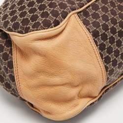 Pre Owned Celine Dark Brown/Beige Macadam Canvas and Leather Frame Clutch