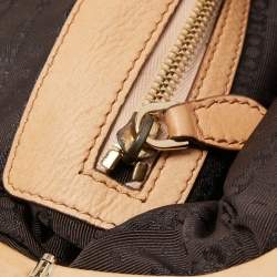 Pre Owned Celine Dark Brown/Beige Macadam Canvas and Leather Frame Clutch