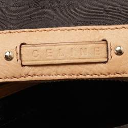 Pre Owned Celine Dark Brown/Beige Macadam Canvas and Leather Frame Clutch