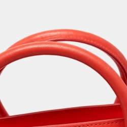 Pre Owned Celine Neon Orange Leather Mini Luggage Tote