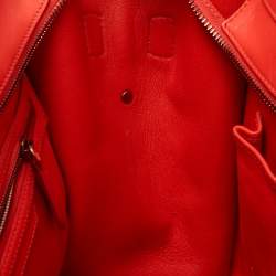 Pre Owned Celine Neon Orange Leather Mini Luggage Tote