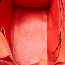 Pre Owned Celine Neon Orange Leather Mini Luggage Tote
