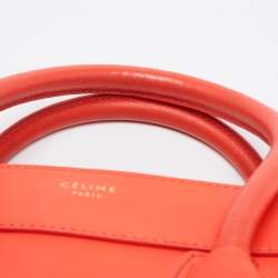 Pre Owned Celine Neon Orange Leather Mini Luggage Tote