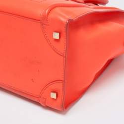 Pre Owned Celine Neon Orange Leather Mini Luggage Tote