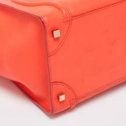 Pre Owned Celine Neon Orange Leather Mini Luggage Tote