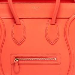 Pre Owned Celine Neon Orange Leather Mini Luggage Tote