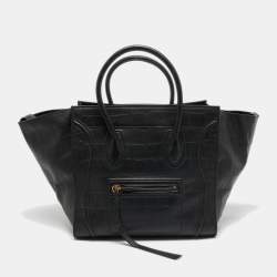 Pre Owned Celine Black Croc Embossed Leather Medium Phantom Luggage Tote