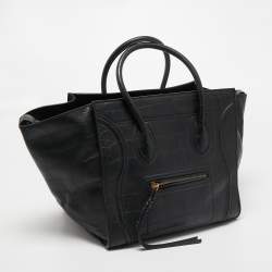 Pre Owned Celine Black Croc Embossed Leather Medium Phantom Luggage Tote
