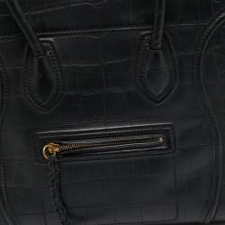 Pre Owned Celine Black Croc Embossed Leather Medium Phantom Luggage Tote
