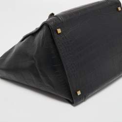 Pre Owned Celine Black Croc Embossed Leather Medium Phantom Luggage Tote