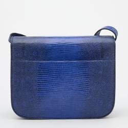 Celine Blue Lizard Medium Classic Box Shoulder Bag