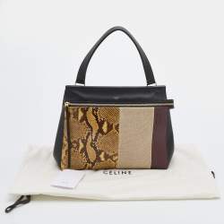 Pre Owned حقيبة بيد علوية سيلين جلد أسود حافة كبيرة