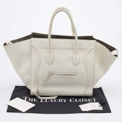Pre Owned Celine White Leather Medium Phantom Luggage Tote