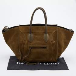 Pre Owned Celine Olive Green Suede and Leather Medium Phantom Luggage Tote