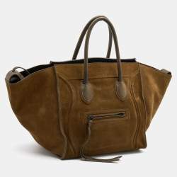 Pre Owned Celine Olive Green Suede and Leather Medium Phantom Luggage Tote